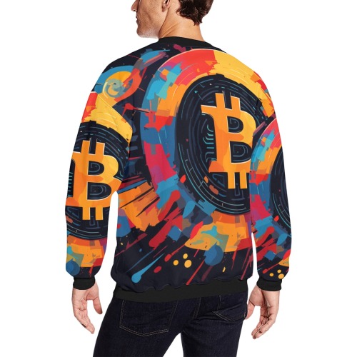 Chic abstract art of cryptocurrency coins on black Men's Oversized Fleece Crew Sweatshirt (Model H18)