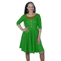 Green Elf Costume Half Sleeve Skater Dress (Model D61)