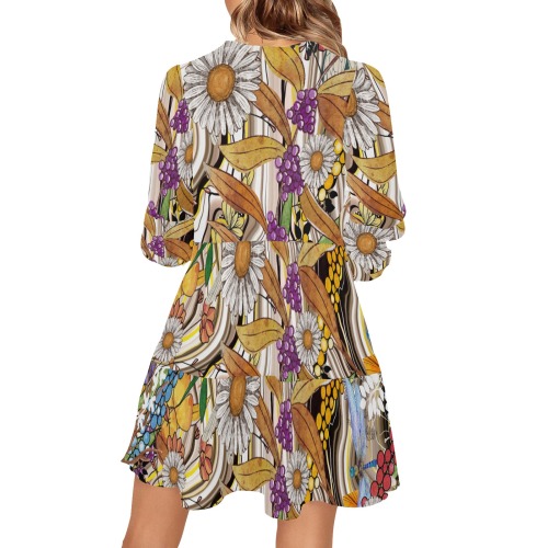 Autumn Daisies Multi Tier Dress V-Neck Loose Fit Dress (Model D62)