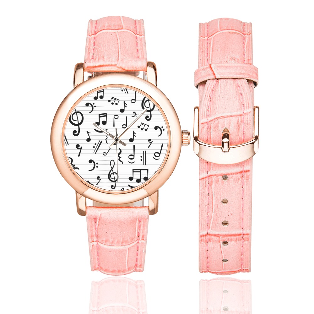 music notes watch Women's Rose Gold Leather Strap Watch(Model 201)