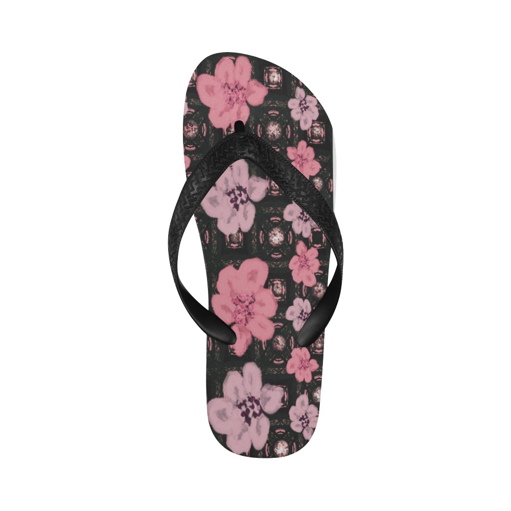 Summertime-Pink Floral Flip Flops for Men/Women (Model 040)