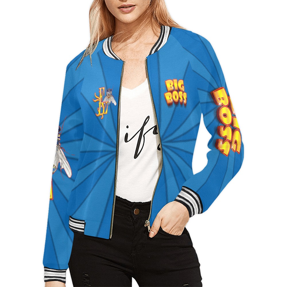 Big Boss Collectable Fly All Over Print Bomber Jacket for Women (Model H21)
