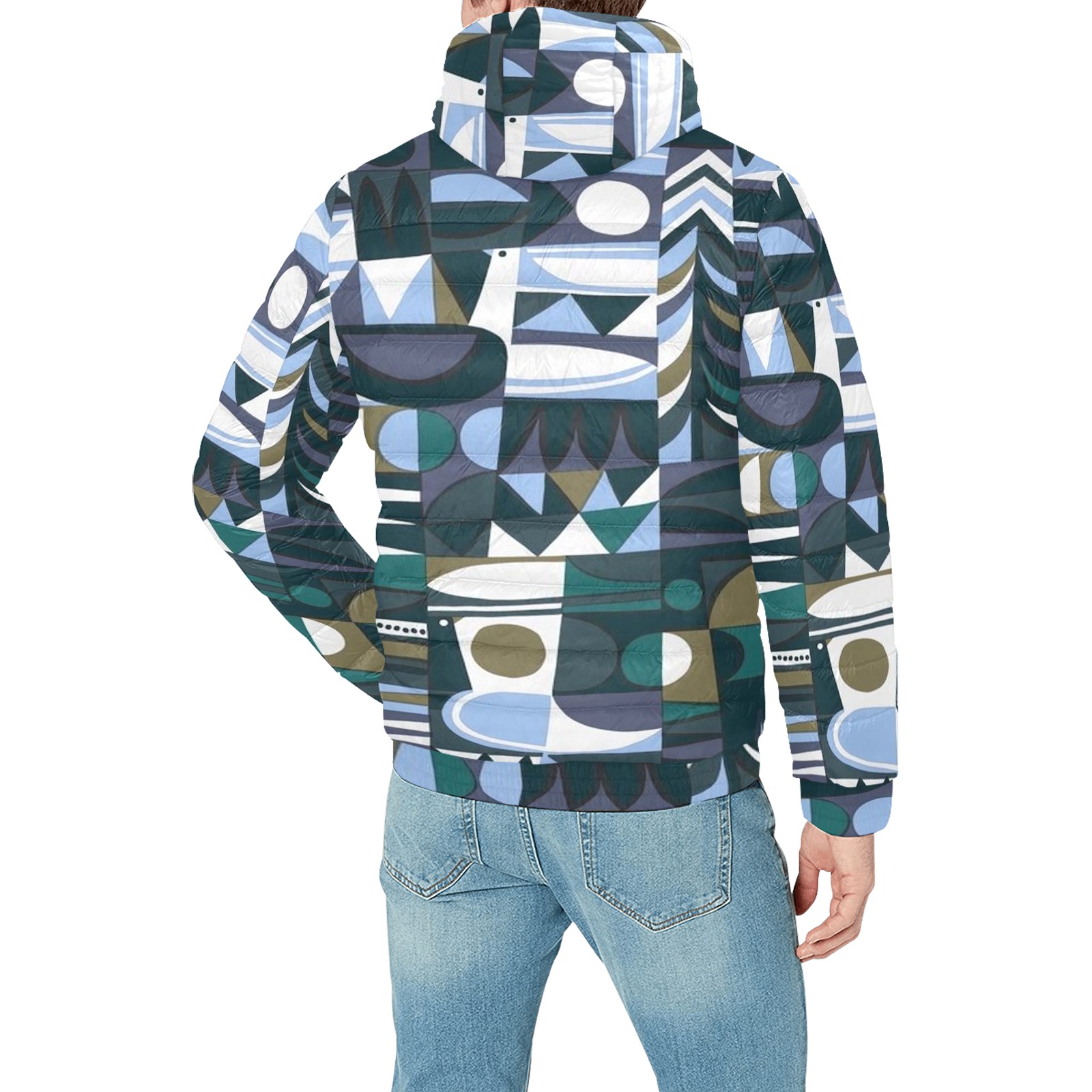 digital art Men's Padded Hooded Jacket (Model H42)