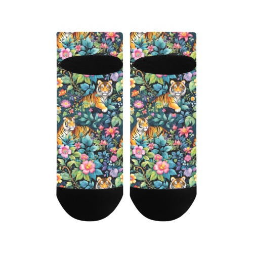 Jungle Tigers and Tropical Flowers Pattern Women's Ankle Socks