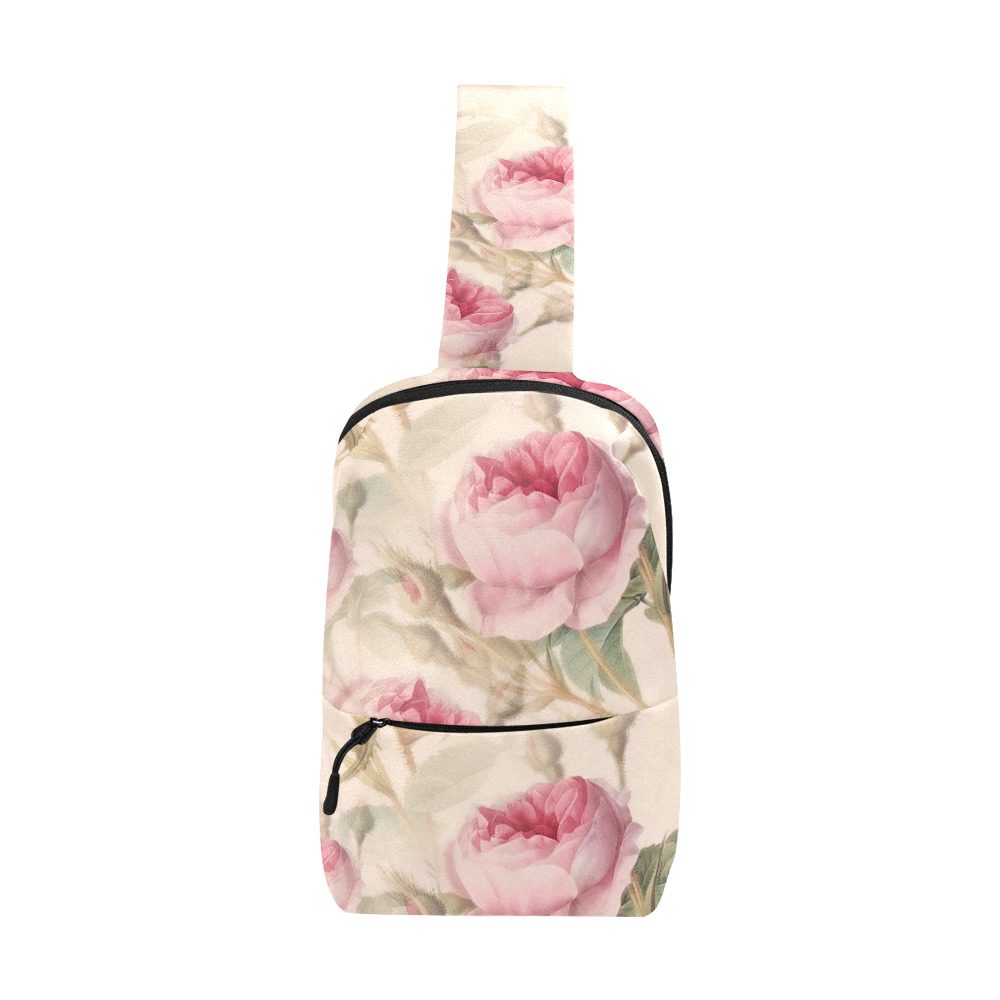 Vintage Pink Rose Garden Pattern Chest Bag (Model 1678)