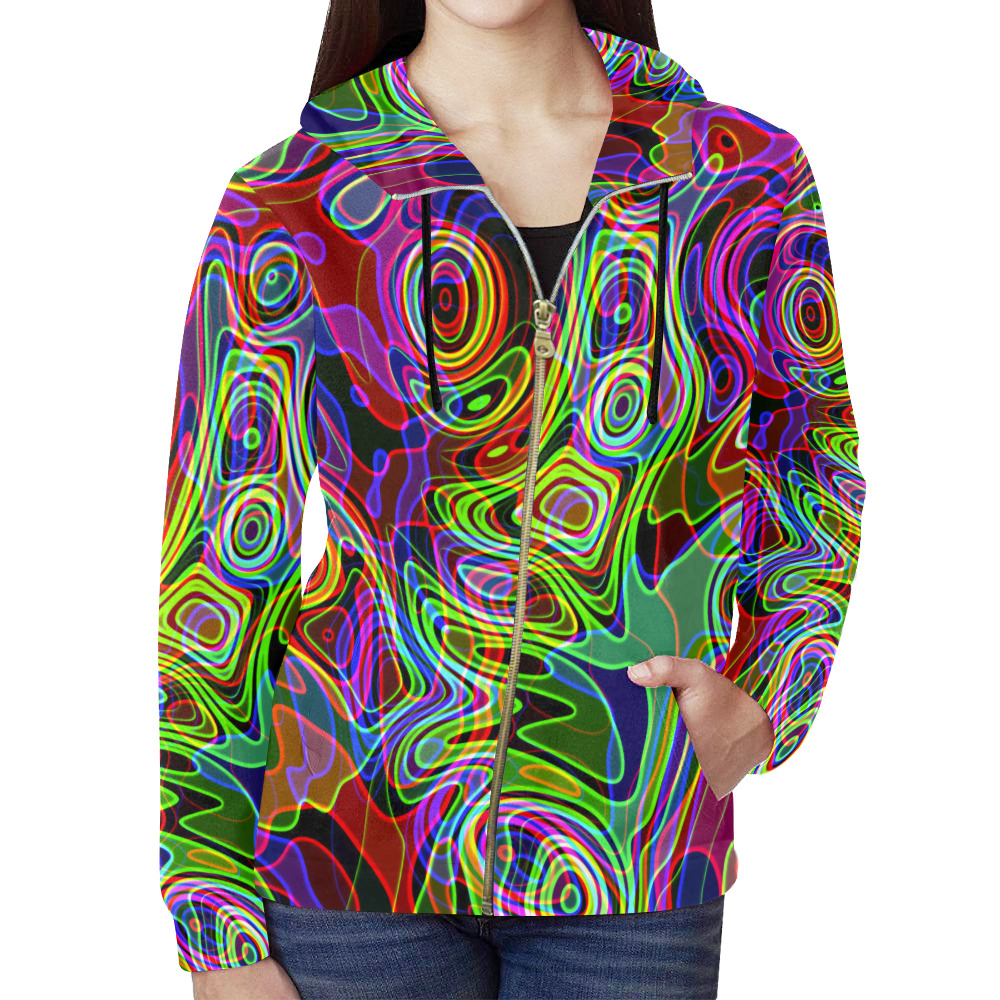 Abstract Retro Neon Pattern Background Design All Over Print Full Zip ...