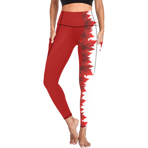 Canada Maple Leaf Yoga Pants Women's All Over Print Leggings with Pockets (Model L56)