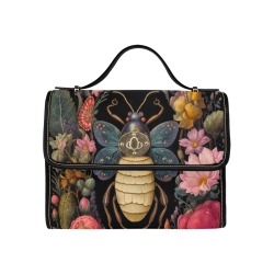 Botanical Bee Satchel Handbag Waterproof Canvas Bag-Black (All Over Print) (Model 1641)