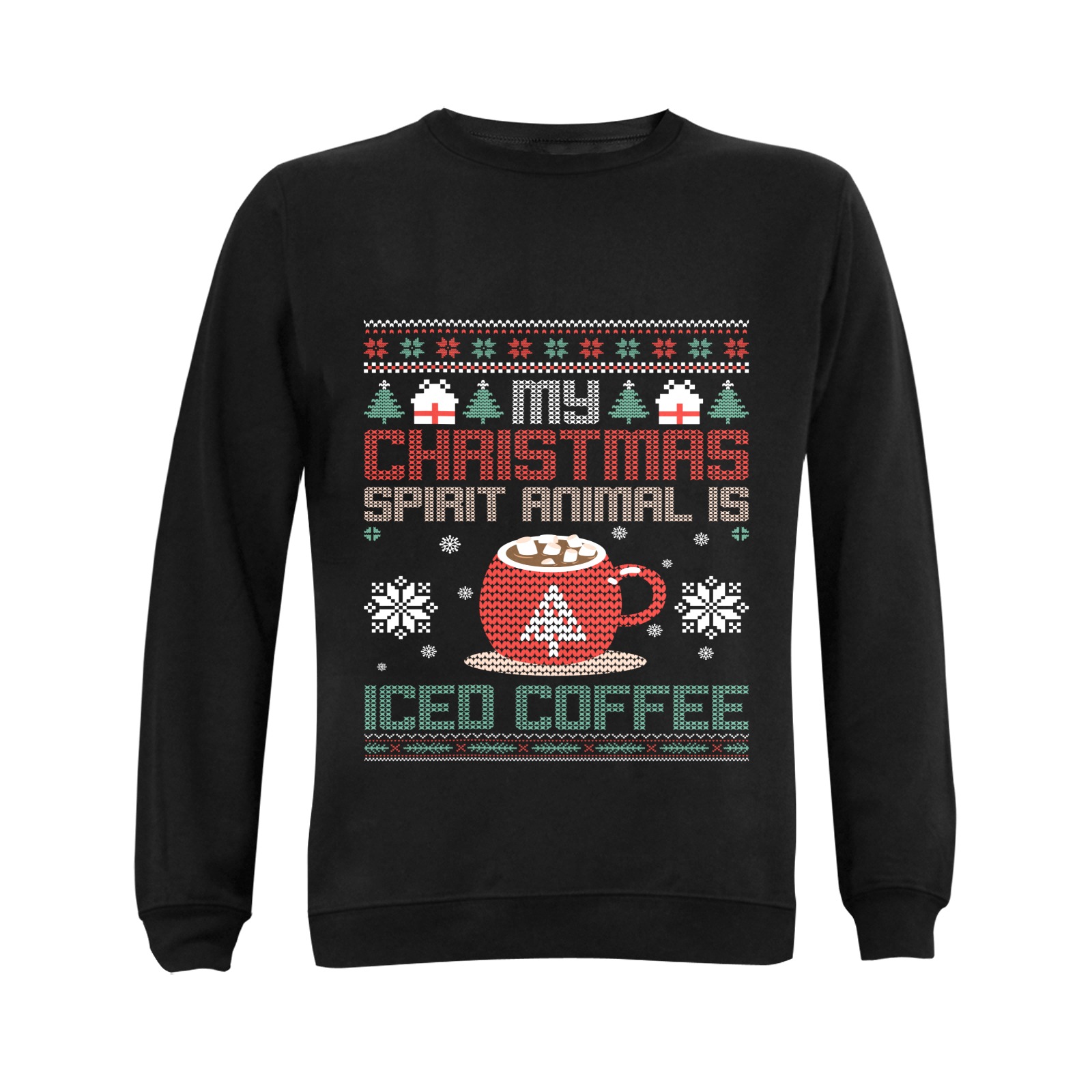 My Christmas Spirt Animal Is Iced Coffee (BL) Gildan Crewneck Sweatshirt(NEW) (Model H01)