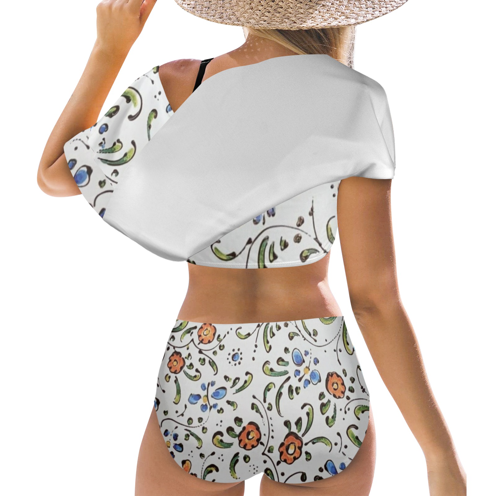 Flower Women's Ruffle Off Shoulder Bikini Swimsuit (Model S45)