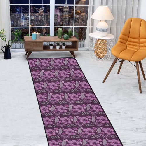 Unique Purple Floral Pattern Area Rug with Black Binding 9'6''x3'3''