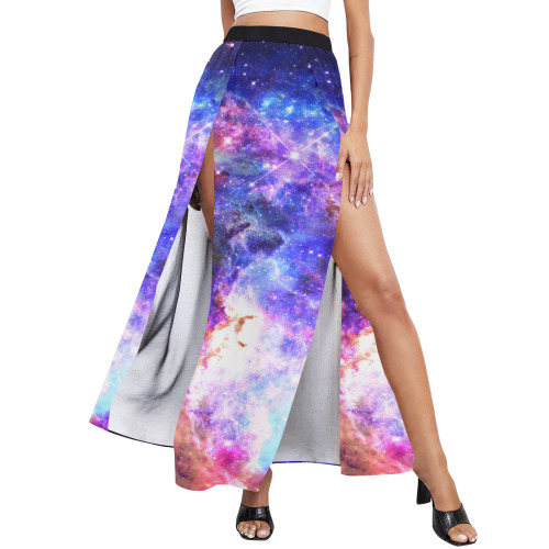 Mystical fantasy deep galaxy space - Interstellar cosmic dust High Slit Long Beach Dress (Model S40)