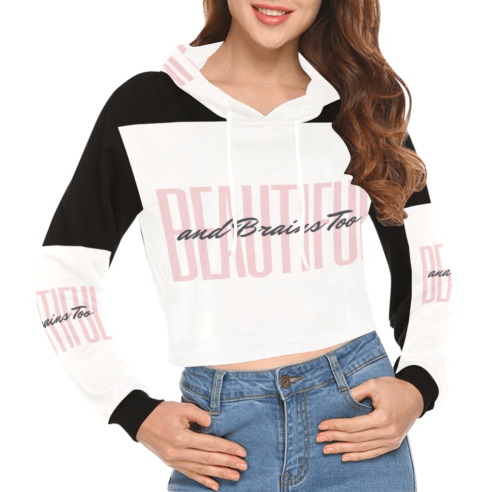 Beautiful and Brains too All Over Print Crop Hoodie for Women (Model H22)