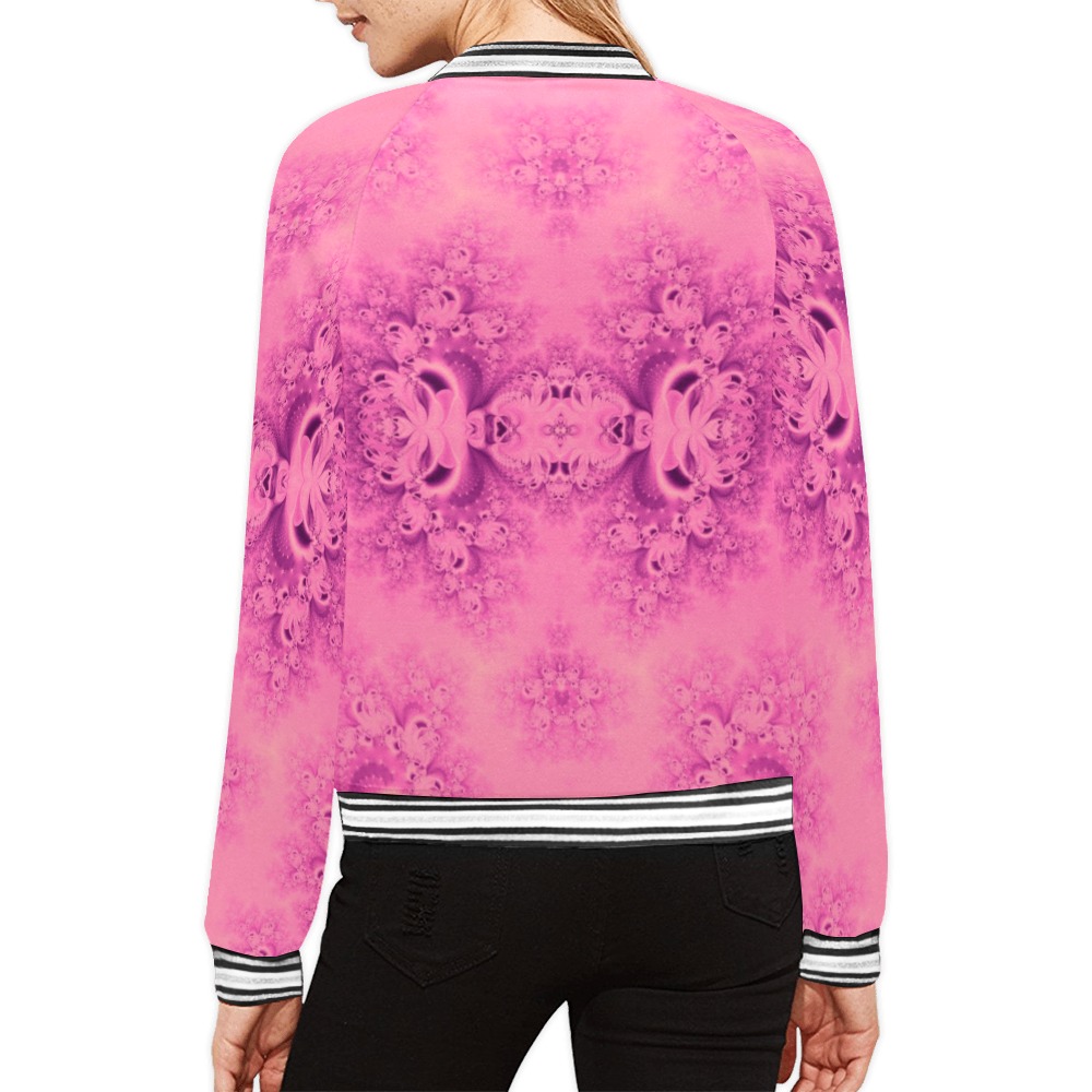 Pink Morning Frost Fractal All Over Print Bomber Jacket for Women (Model H21)