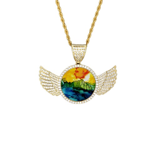 Sunrise 2016 Wings Gold Photo Pendant with Rope Chain