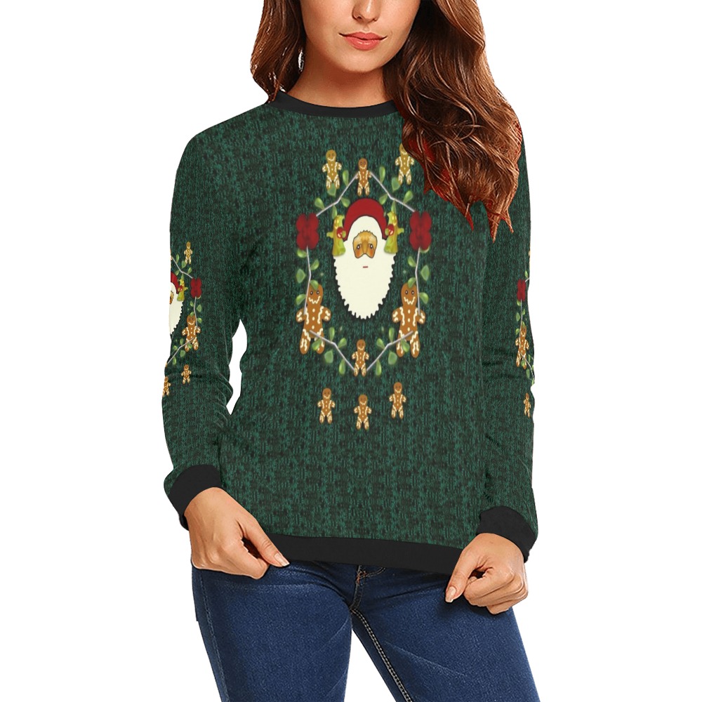 Christmas Santa smile on a ugly sweatshirt All Over Print Crewneck Sweatshirt for Women (Model H18)