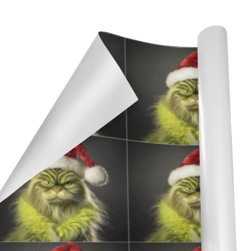 Green Grumpy Christmas Kitty Gift Wrapping Paper 58"x 23" (4 Rolls)
