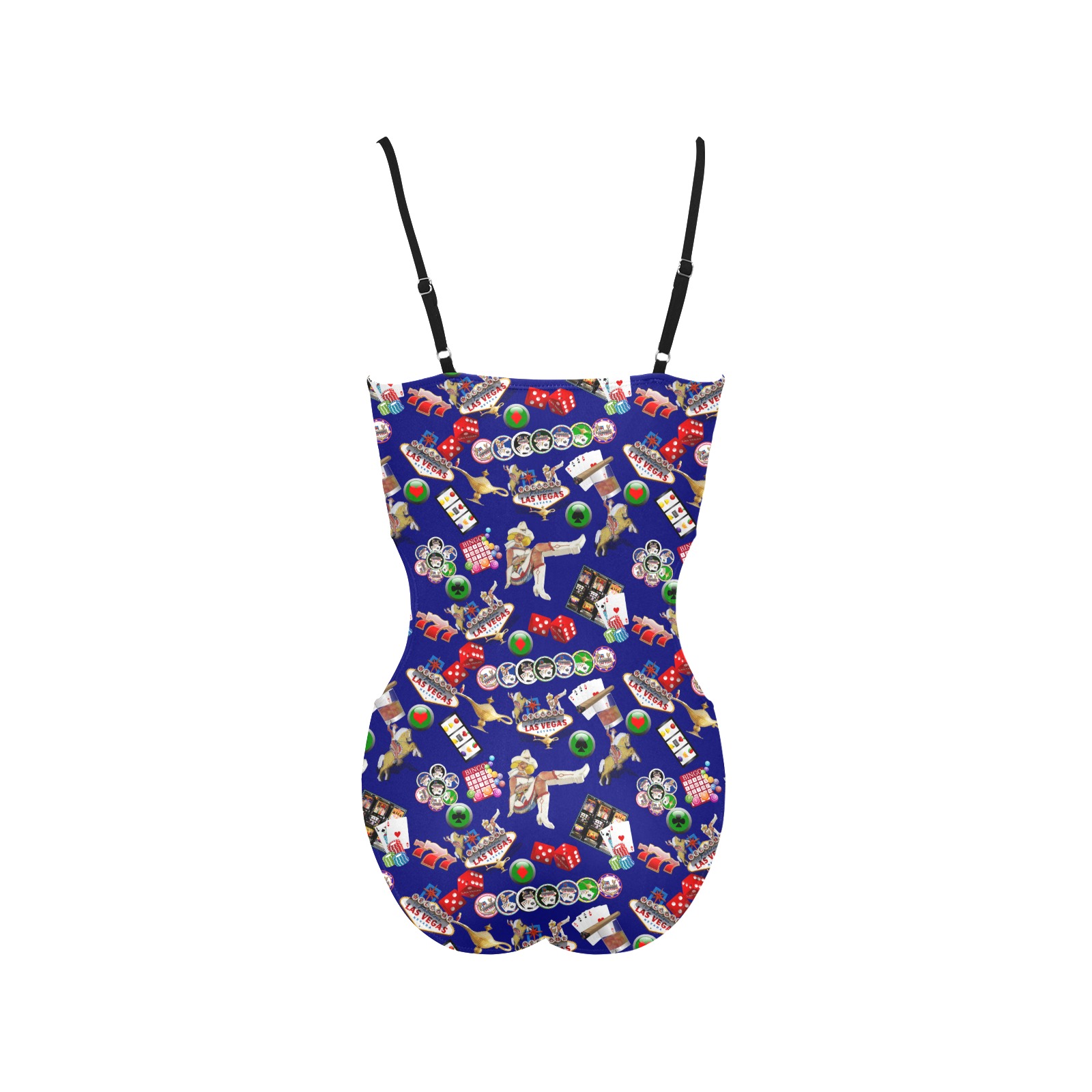 Las Vegas Icons Gamblers Delight / Blue Spaghetti Strap Cut Out Sides Swimsuit (Model S28)