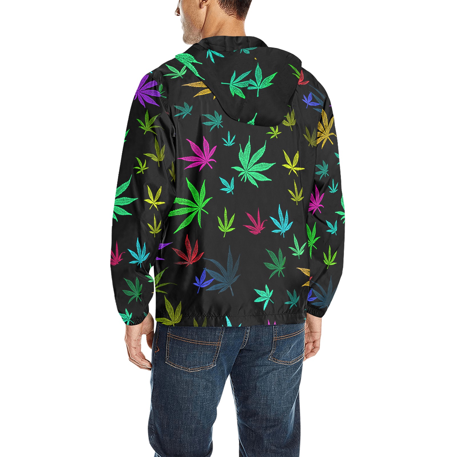Rainbow Pot Leaves All Over Print Quilted Windbreaker for Men (Model H35)