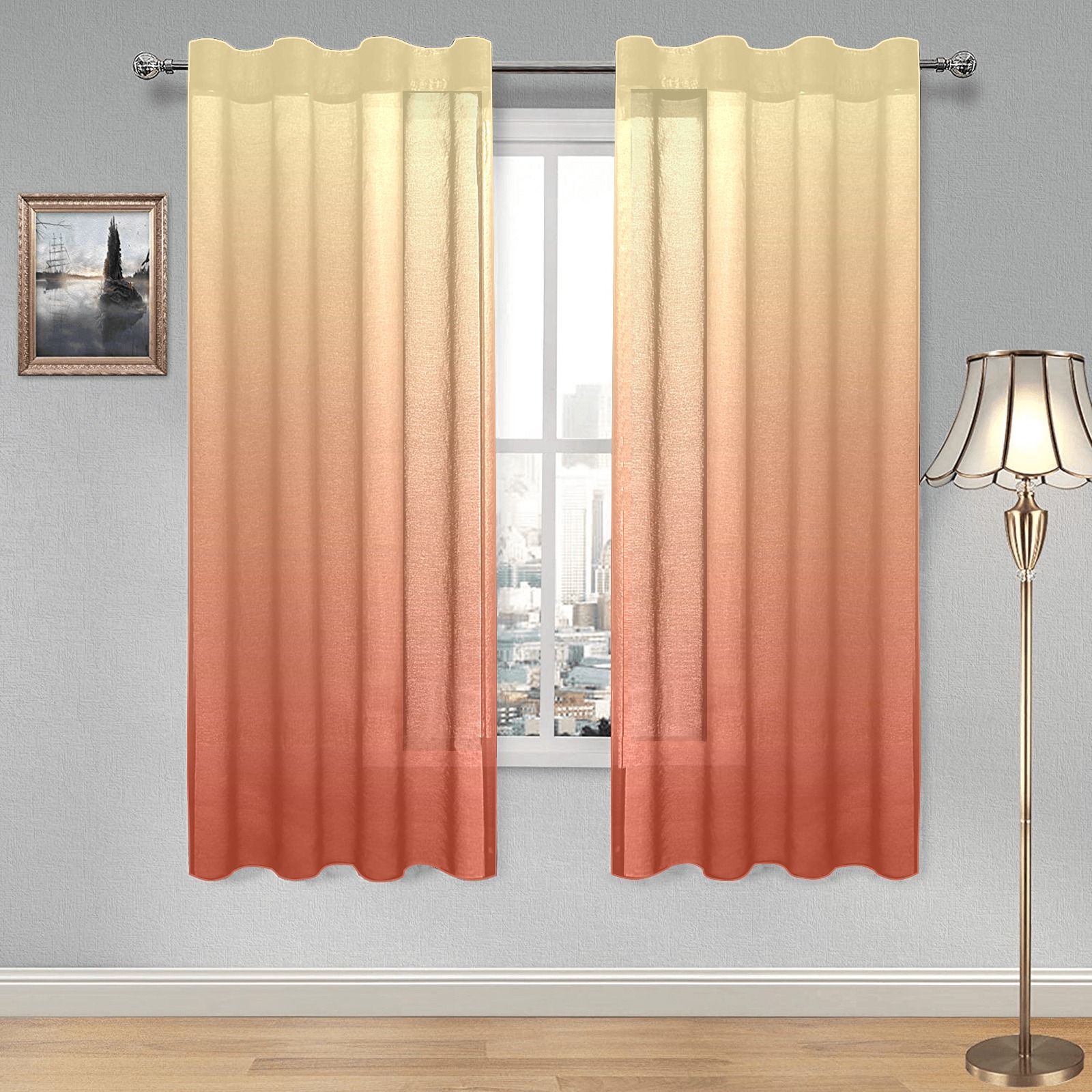 beige Gauze Curtain 28"x63" (Two-Piece)