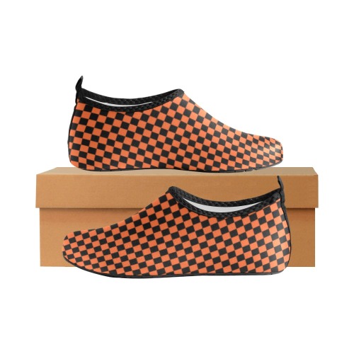 Checkerboard Black And Orange Men's Slip-On Water Shoes (Model 056)