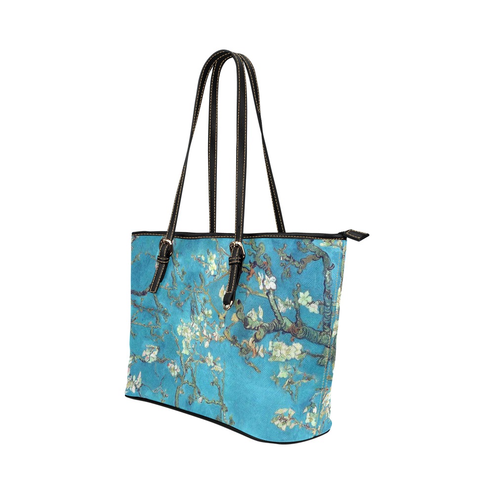 Van Gogh's Almond Blossom Leather Tote Bag/Small (Model 1651)