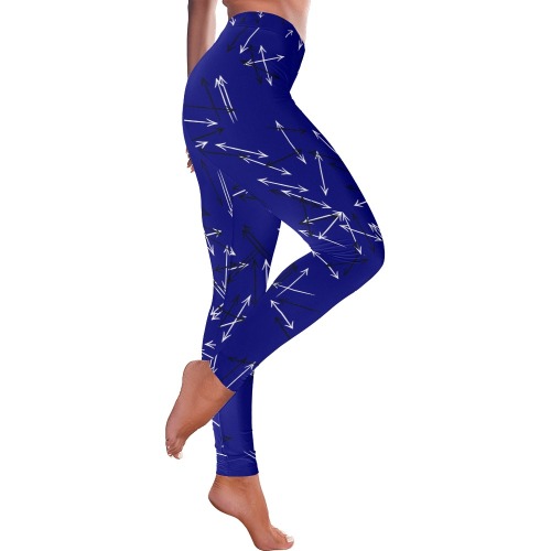 Arrows Every Direction Black/White on Blue Women's Low Rise Leggings (Invisible Stitch) (Model L05)