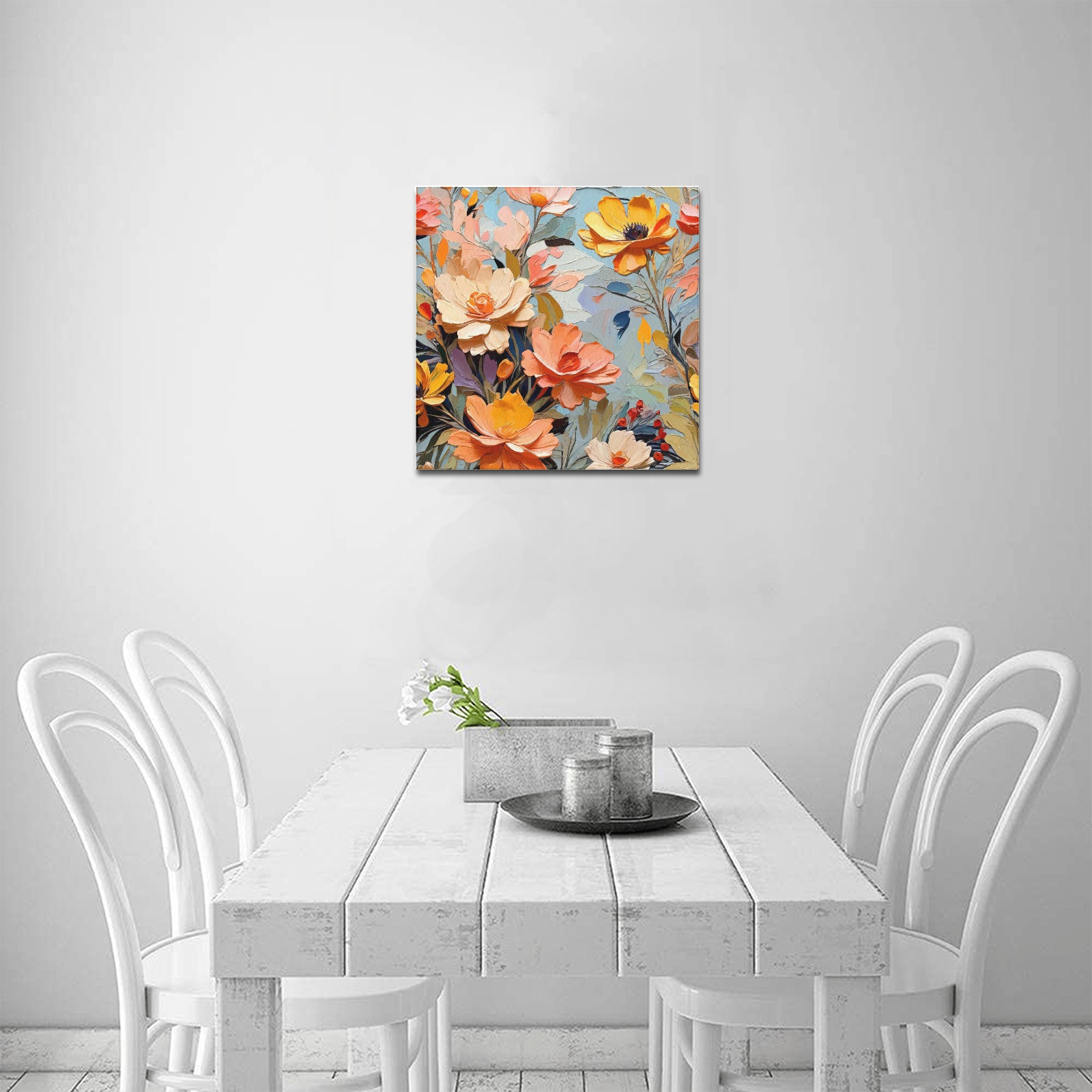 Fantasy beige, peach color flowers fantasy art. Upgraded Canvas Print 16"x16"