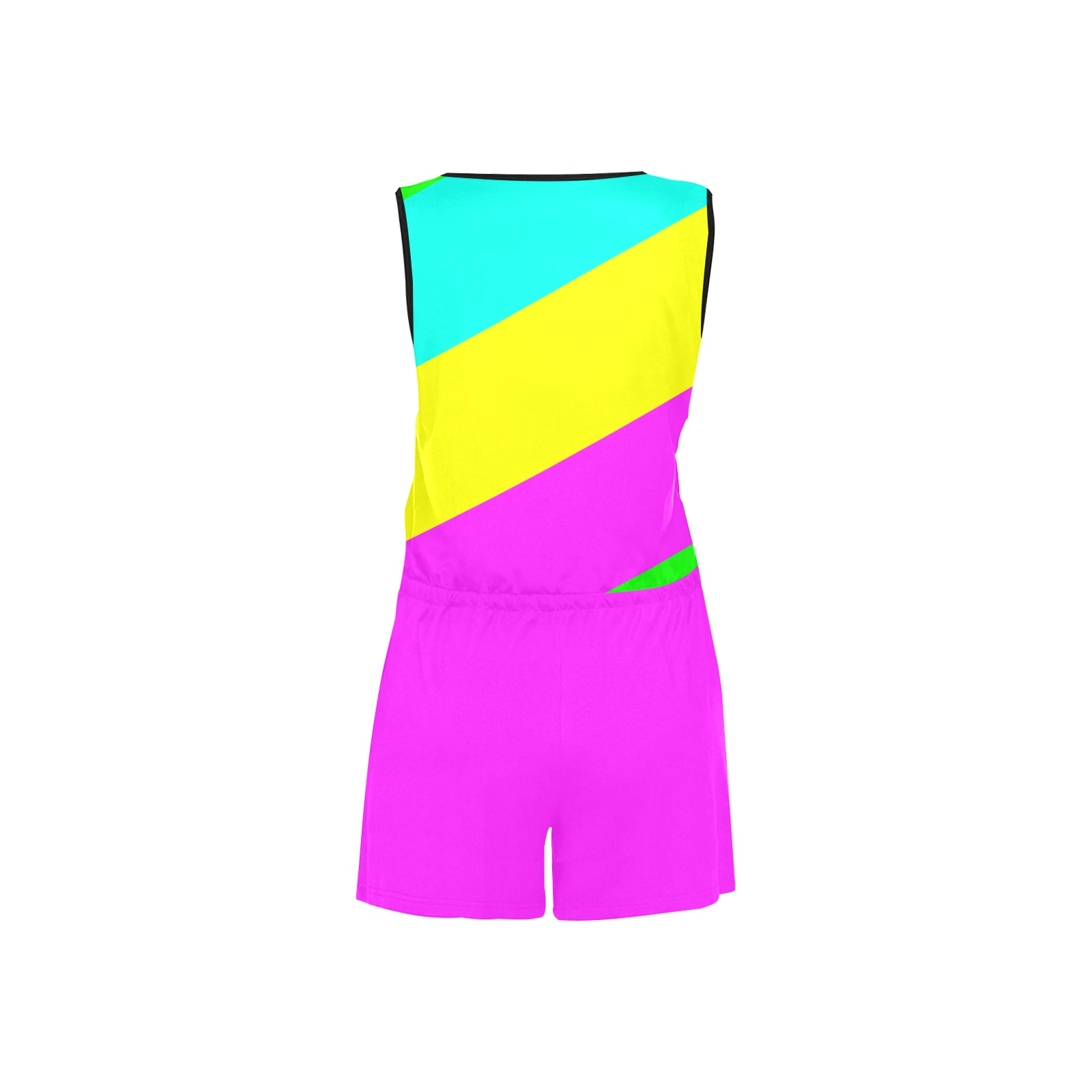 Bright Neon Colors Diagonal Pink All Over Print Short Jumpsuit