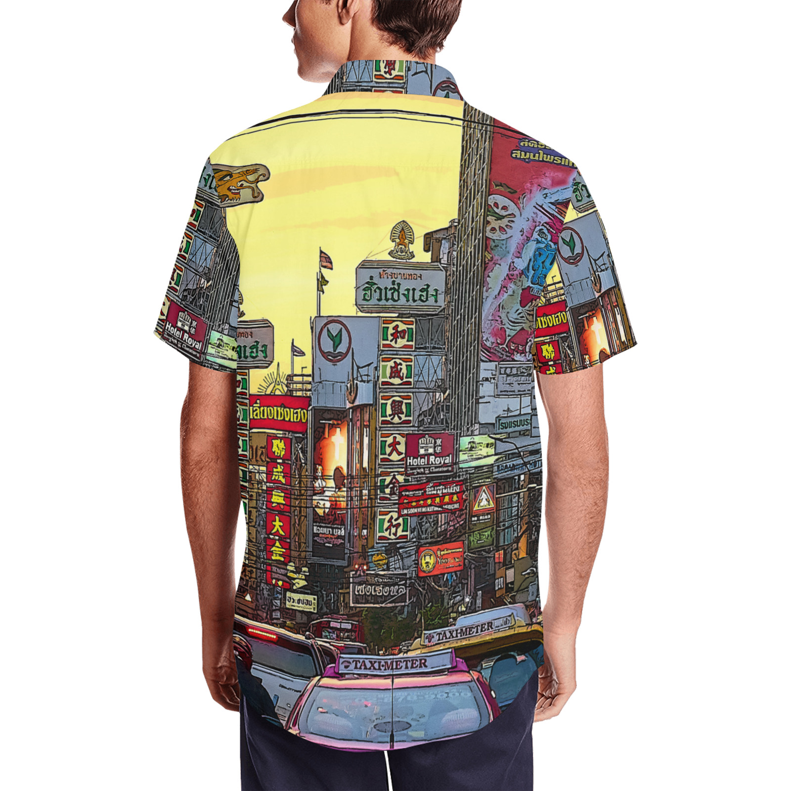 Chinatown in Bangkok Thailand - Altered Photo Men's Short Sleeve Shirt with Lapel Collar (Model T54)