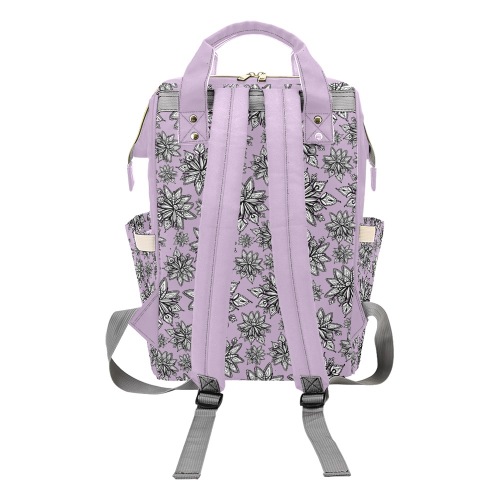 Creekside Floret pattern lilac Multi-Function Diaper Backpack/Diaper Bag (Model 1688)