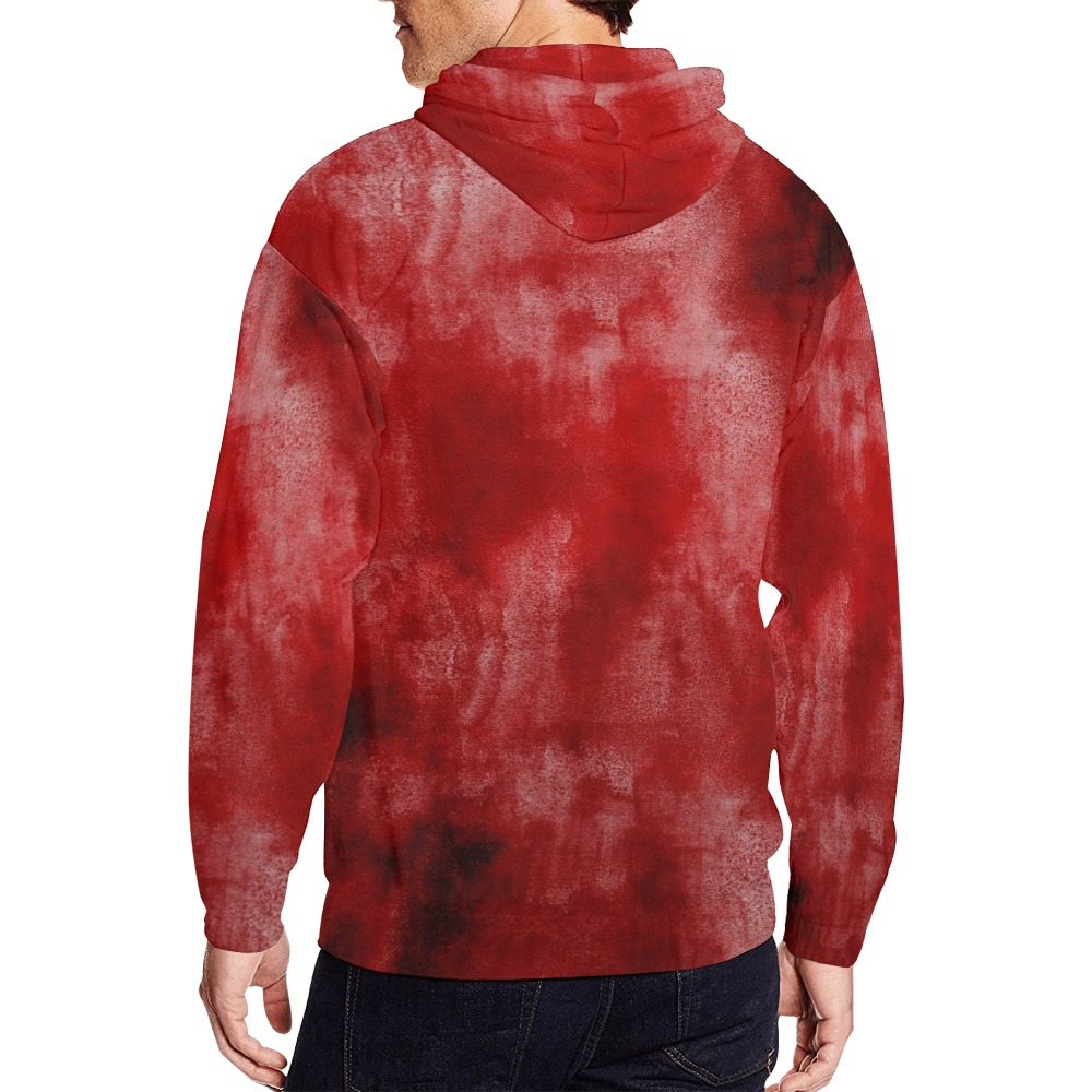 Red Grunge All Over Print Full Zip Hoodie for Men (Model H14)