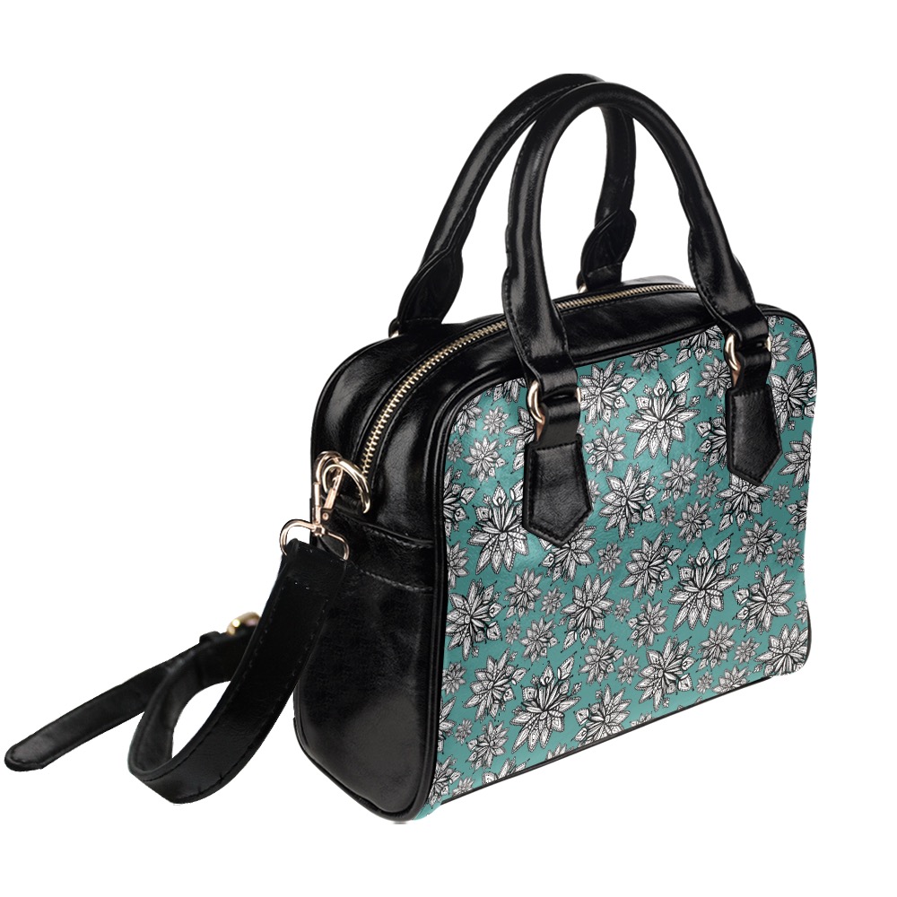 Creekside Floret pattern teal Shoulder Handbag (Model 1634)