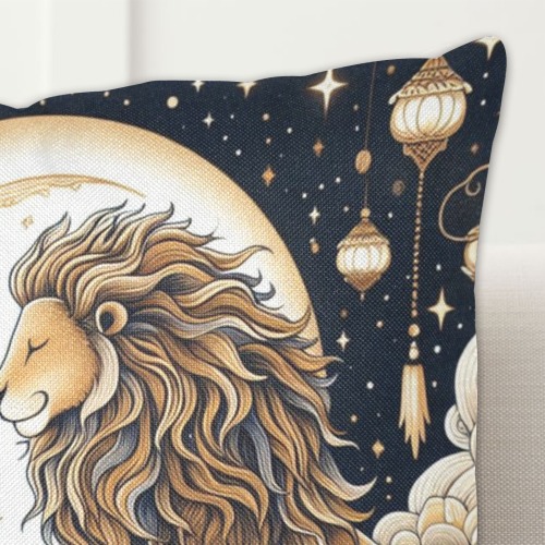 Moonlight Lions Love Linen Zippered Pillowcase 18"x18"(Two Sides)