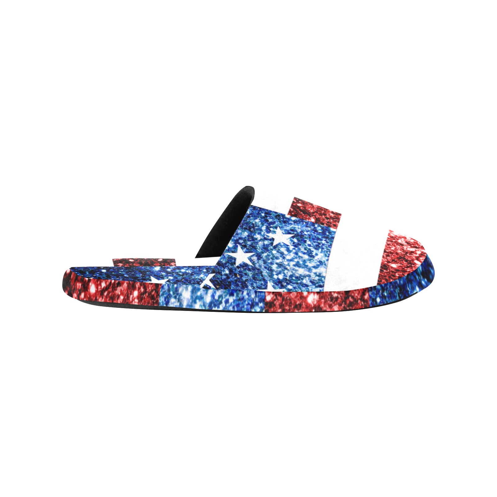 Sparkly USA flag America Red White Blue faux Sparkles patriotic bling 4th of July Men's Cotton Slippers (Model 0601)