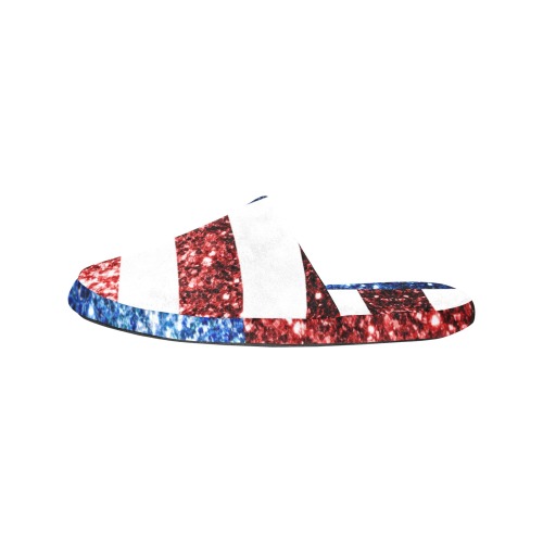 Sparkly USA flag America Red White Blue faux Sparkles patriotic bling 4th of July Men's Cotton Slippers (Model 0601)