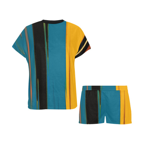 Black Turquoise And Orange Go! Abstract Art Women's Short Pajama Set