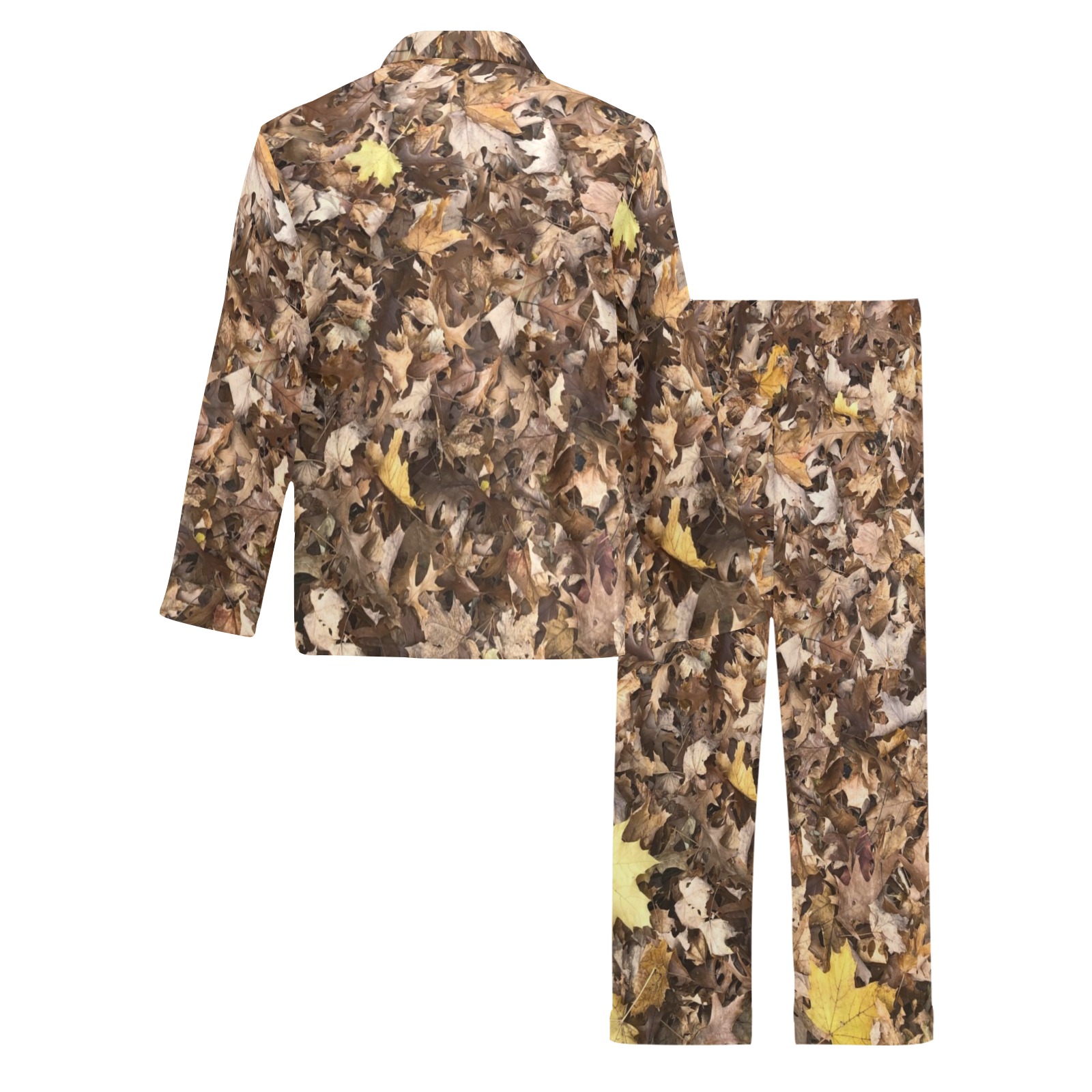 Autumn brown leaves Men's V-Neck Long Pajama Set