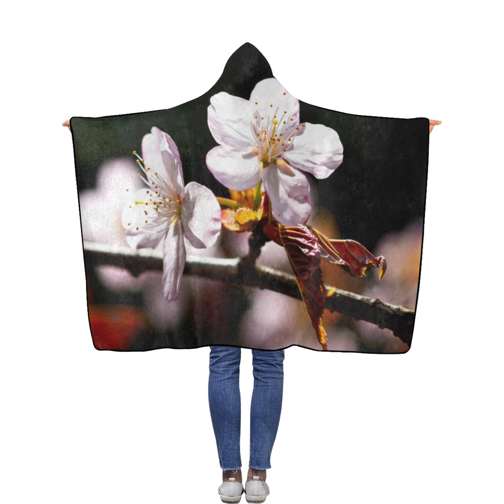 Sunlit sakura flowers. Play of light and shadows. Flannel Hooded Blanket 40''x50''