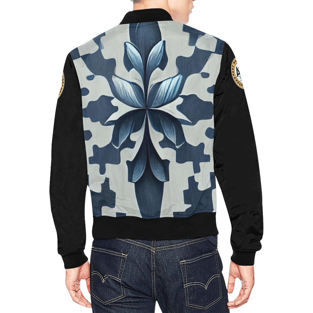 dark blue and white pattern All Over Print Bomber Jacket for Men (Model H19)