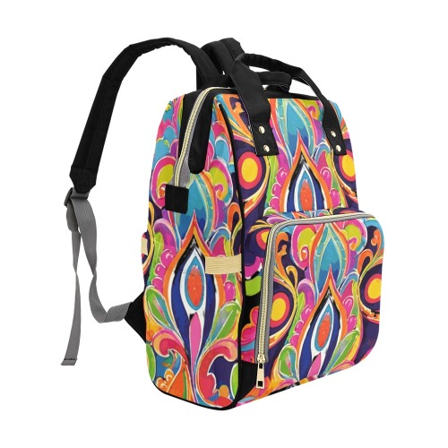 Abstract Retro Hippie Paisley Floral Multi-Function Diaper Backpack/Diaper Bag (Model 1688)