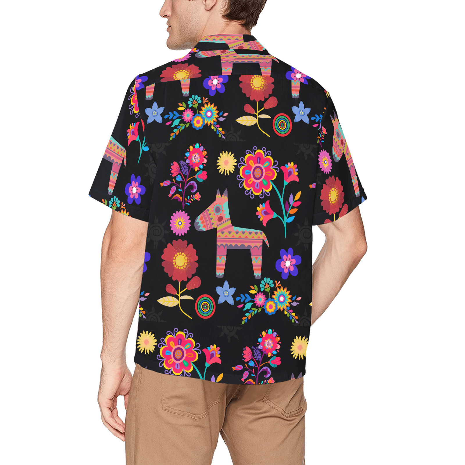 Alpaca Pinata and Flowers Hawaiian Shirt with Chest Pocket (Model T58)