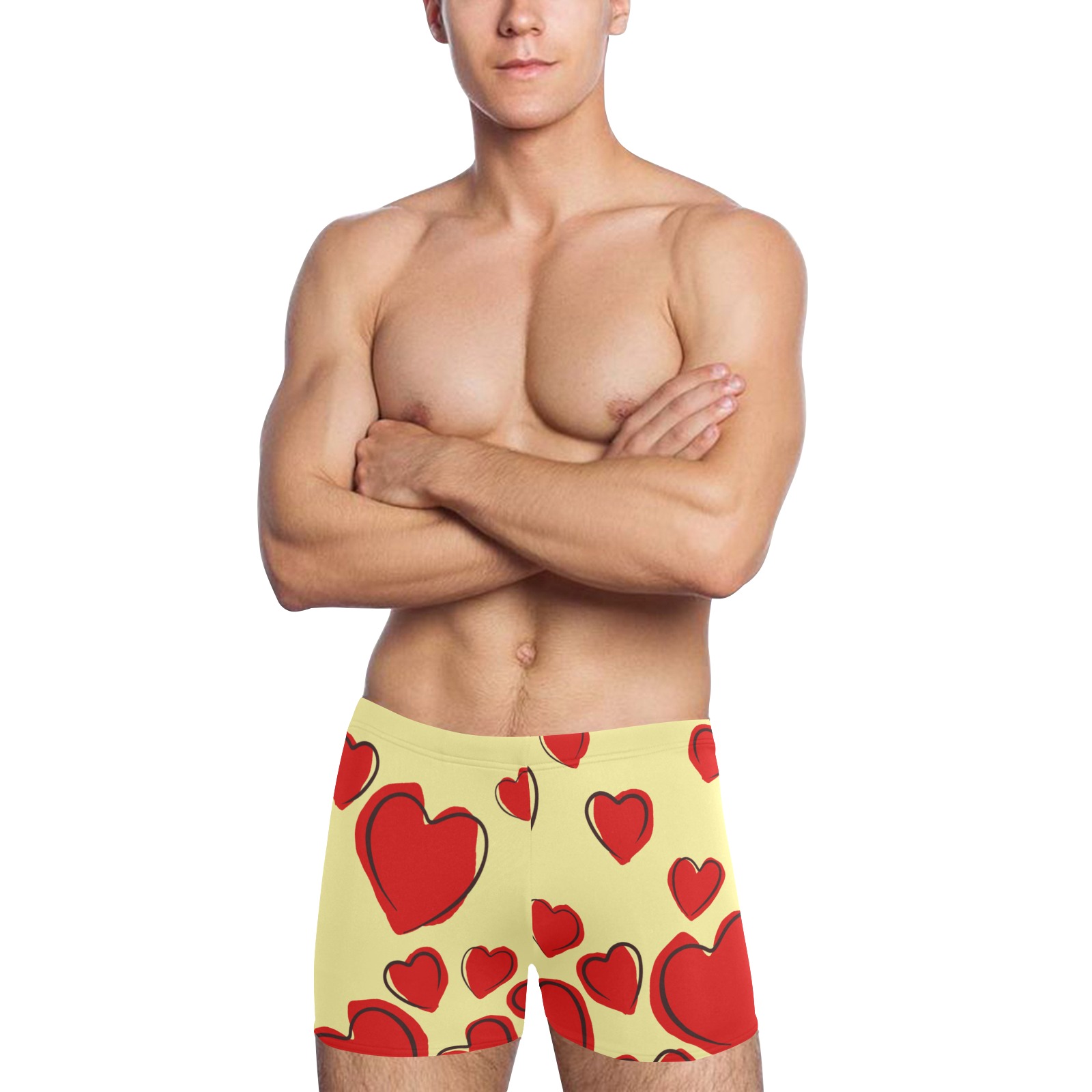 Big Red Hearts on Yellow Men's Swimming Trunks (Model L60)