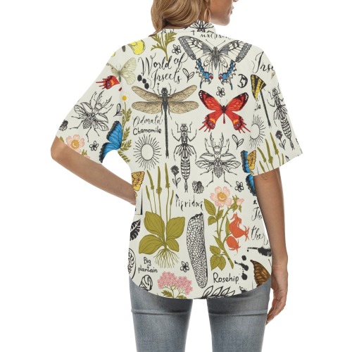 Vintage Insects All Over Print Hawaiian Shirt for Women (Model T58)