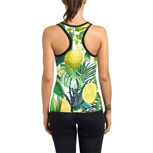 Lemon, flowers and tropical leaves Women's Racerback Tank Top (Model T60)