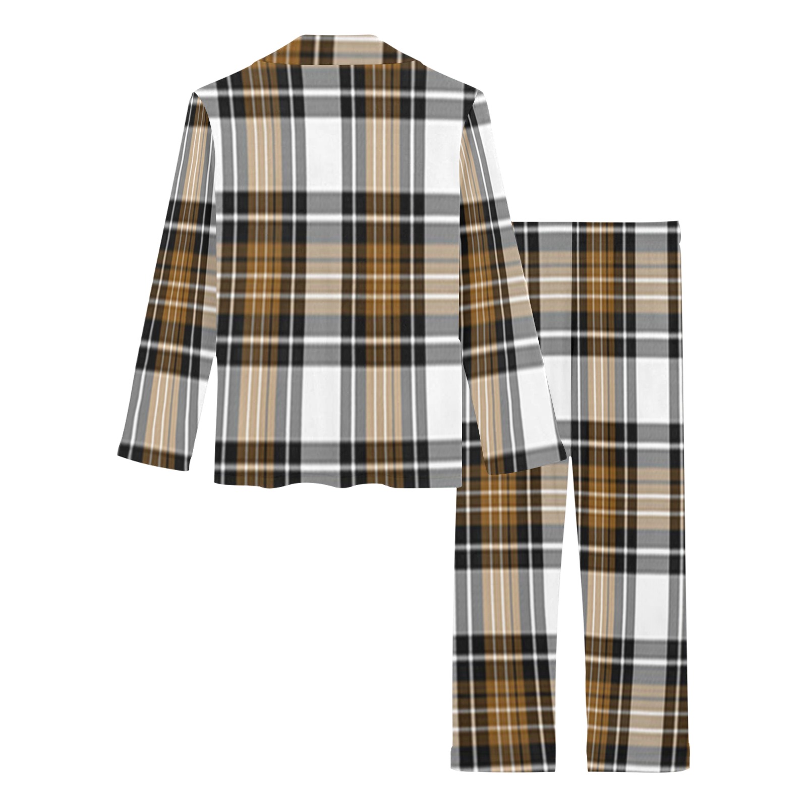 Brown Black Plaid Women's Long Pajama Set
