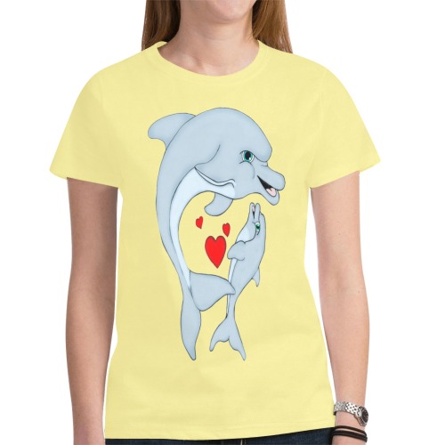 Dolphin Love Light Yellow New All Over Print T-shirt for Women (Model T45)