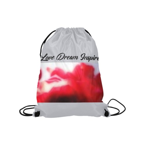 Light Grey: Red Roses #LoveDreamInspireCo Medium Drawstring Bag Model 1604 (Twin Sides) 13.8"(W) * 18.1"(H)