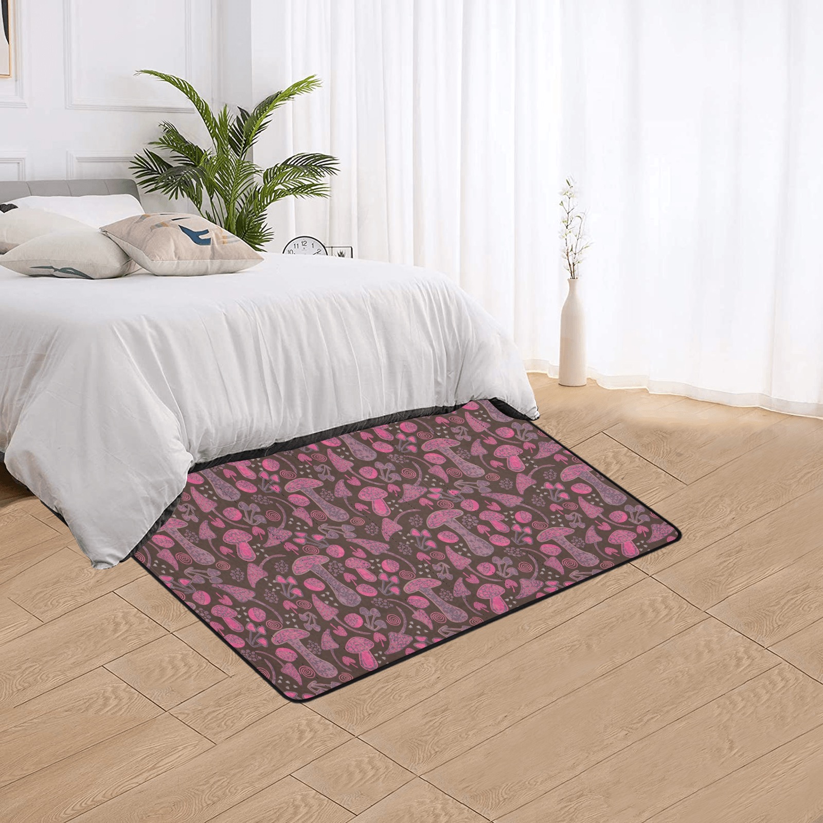Unique fallpattern in pink Area Rug with Black Binding 5'x3'3''