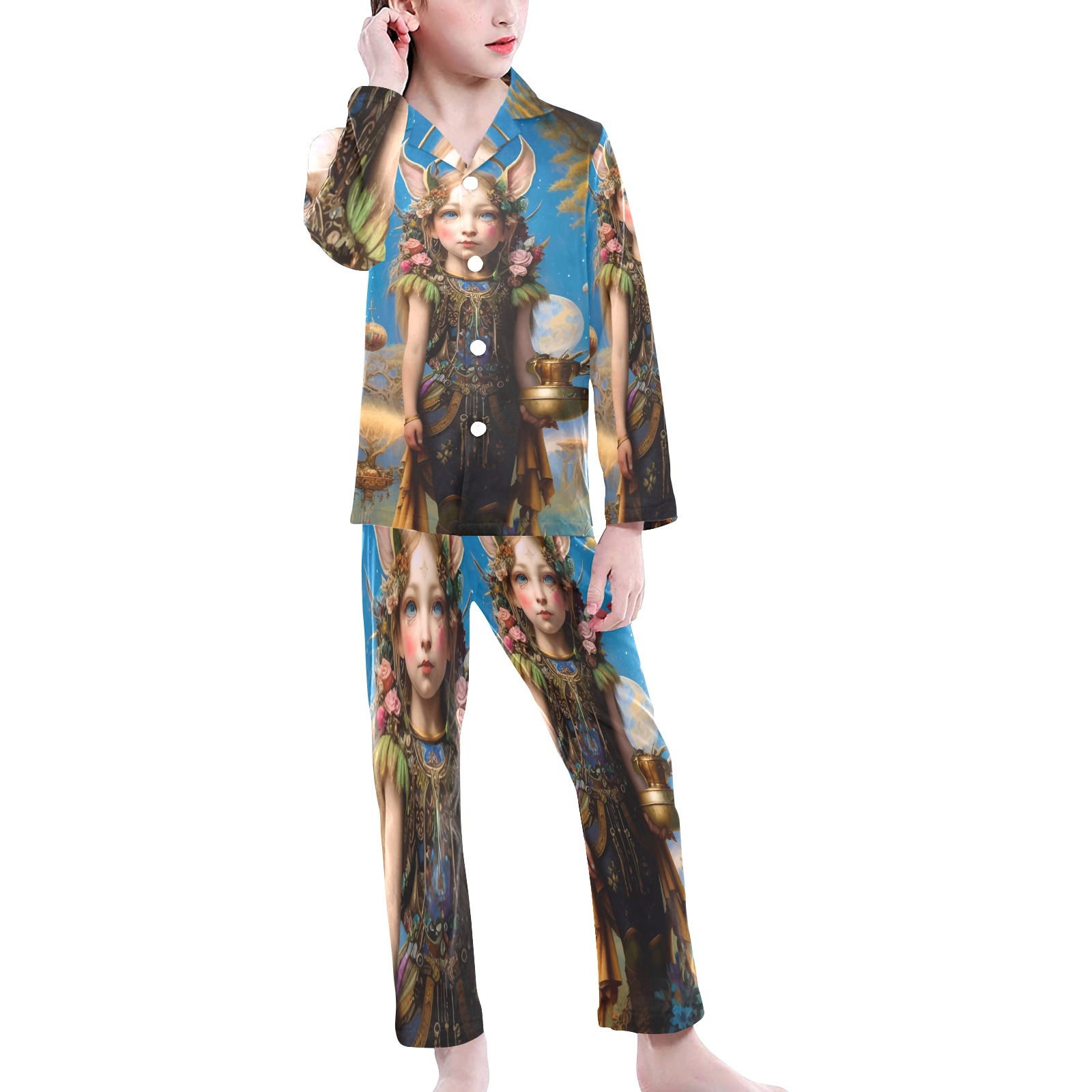 menina duende_vectorized Big Girls' V-Neck Long Pajama Set